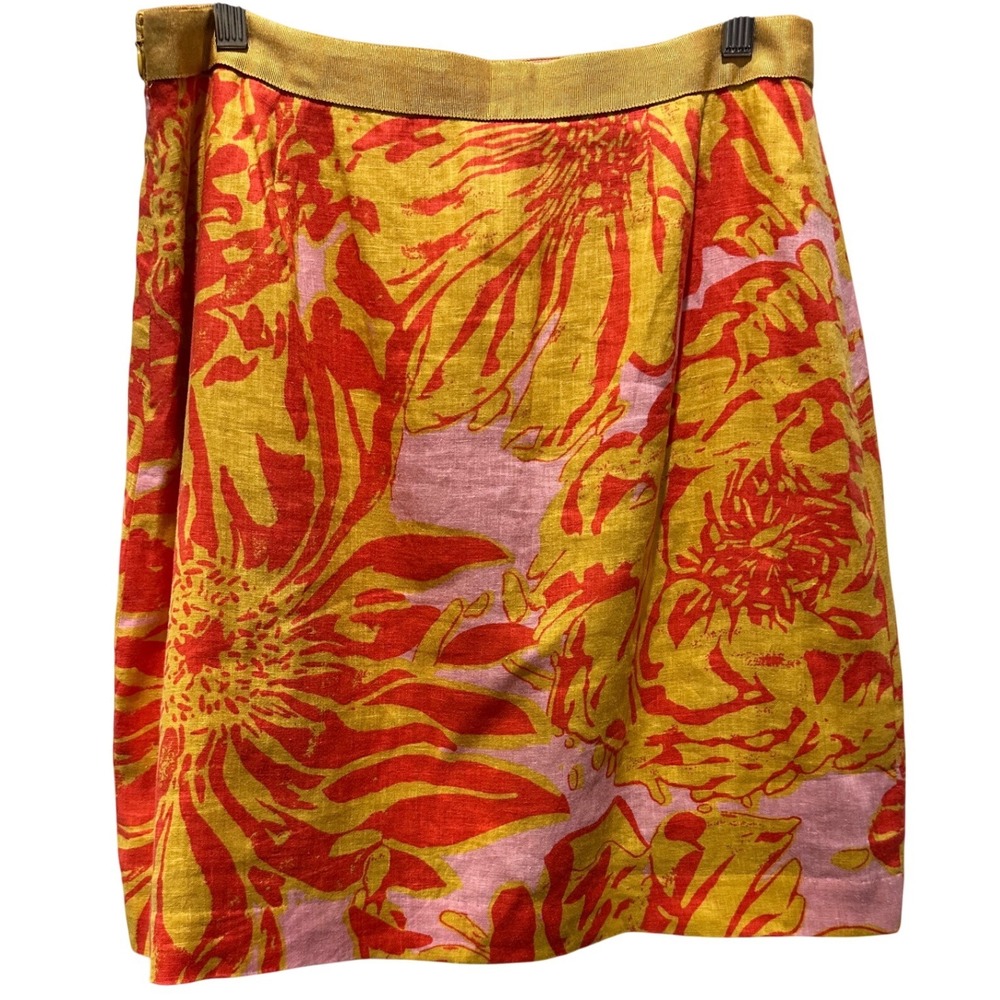 Anthropologie Linen Mini Skirt Pink Orange Yellow Boho Size 6 - Picture 3 of 12